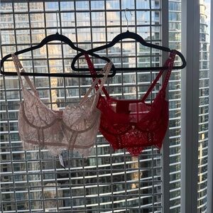 Elegant Lace Bralette Set - Red and Cream